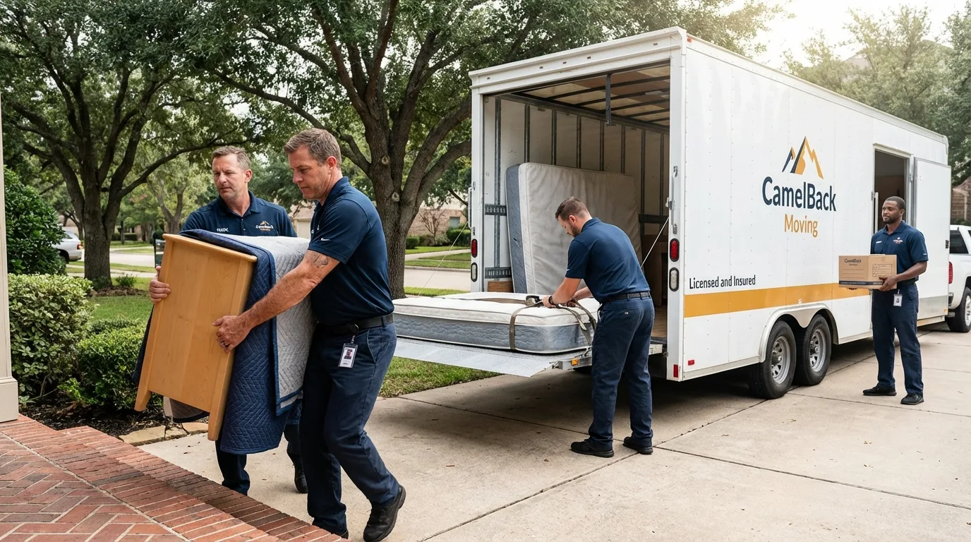 Crew loading residential truck for cross-state move from Fletcher, NC